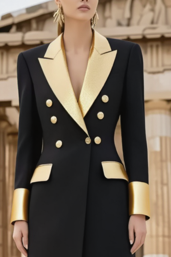 Formal ​Blazer Dress Black Lapel Long Sleeve Maxi Dress