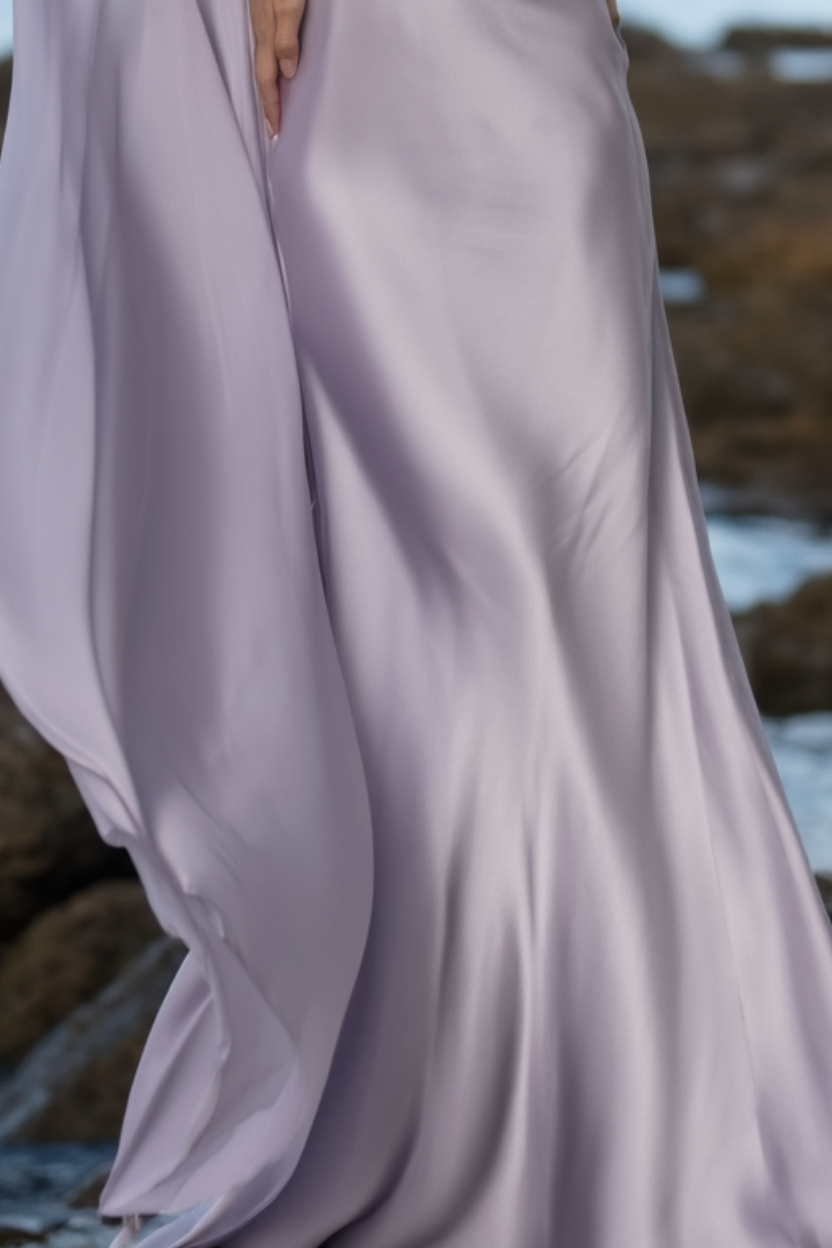 Formal Satin Dress​​ Purple Cape Halter Neck Floor-Length Dress