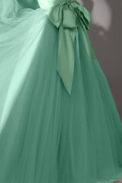 Evening ​Swing Satin Dress​​ Green Strapless Mesh Floor-Length Dress