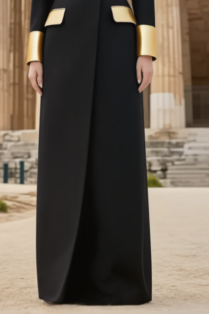 Formal ​Blazer Dress Black Lapel Long Sleeve Maxi Dress