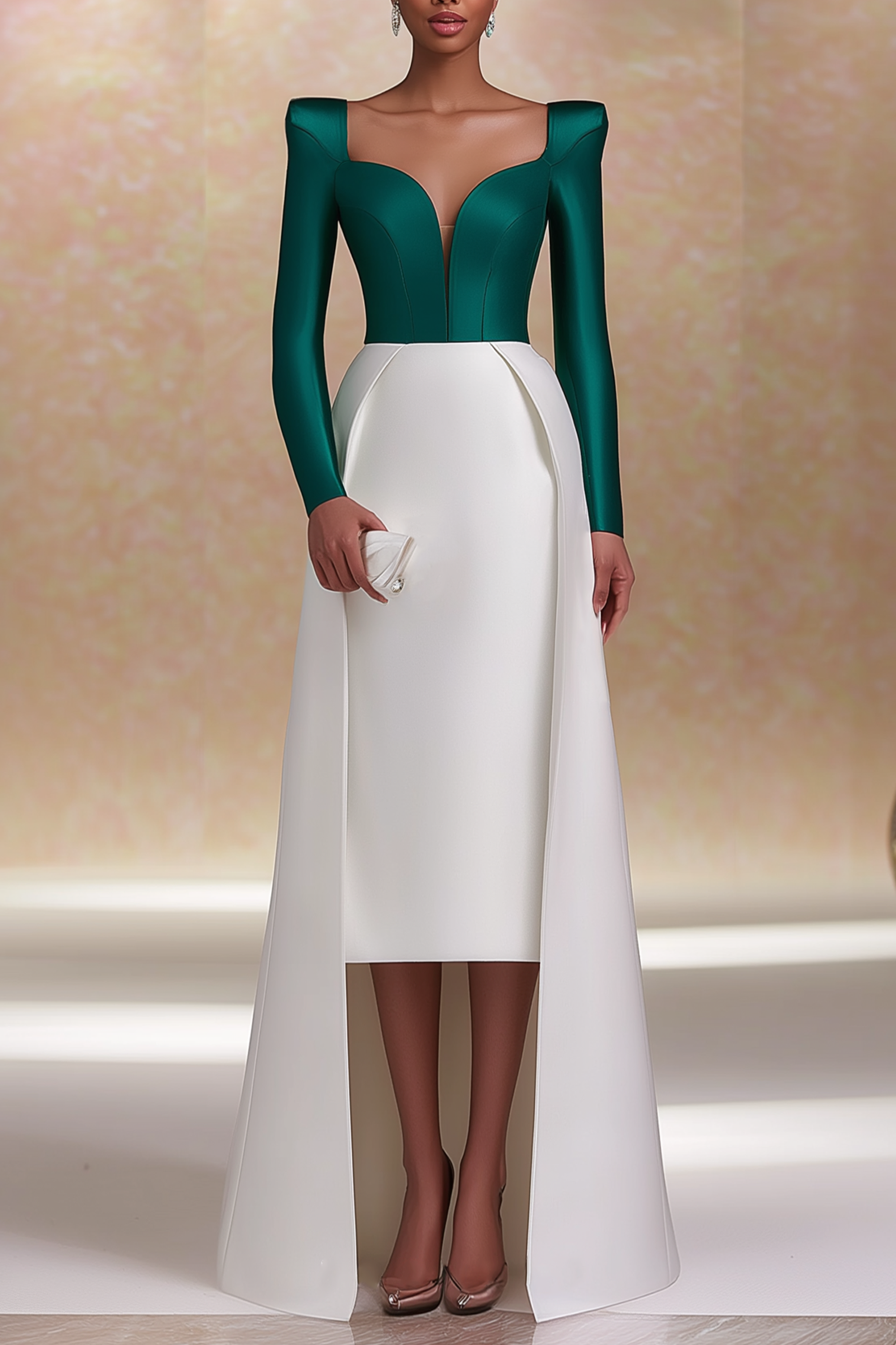 Formal ​Evening Dress Green Sweetheart Neck Midi Long Sleeve Dress