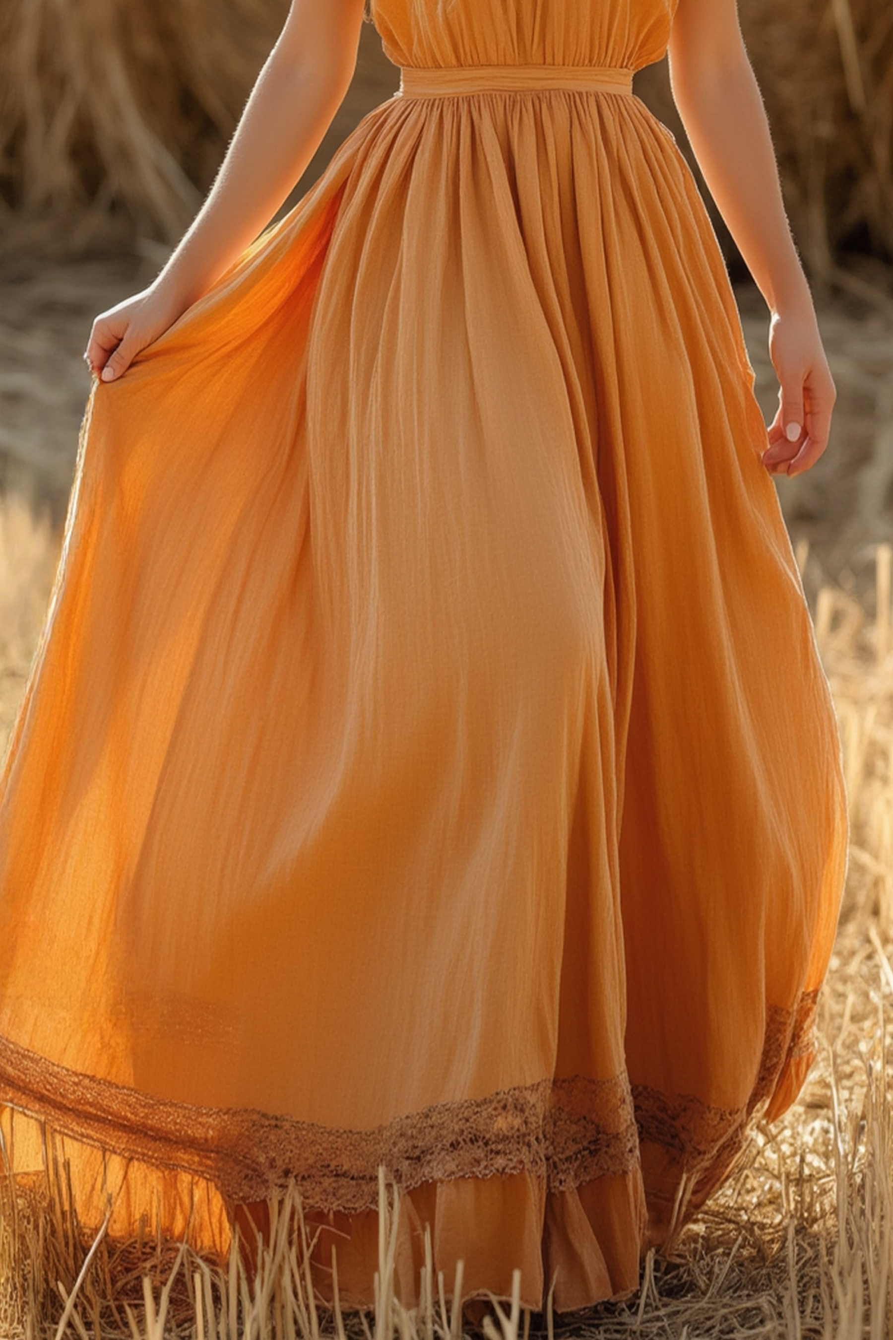 Bohemian Swing Dress Orange Off Shoulder Short Sleeve Maxi Dress