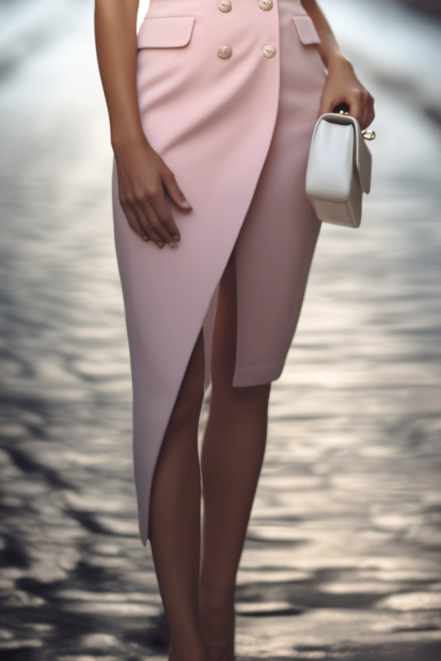 Work Dress Pink Lapel Double Breasted Knee Dress