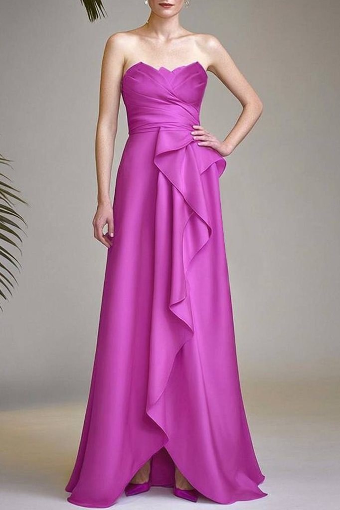 Formal ​Evening Dress Purple Strapless Ruffle Maxi Dress