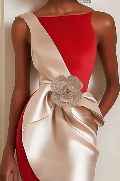 Holiday Midi Dress Crew Neck Wedding Guest Pleats Dress