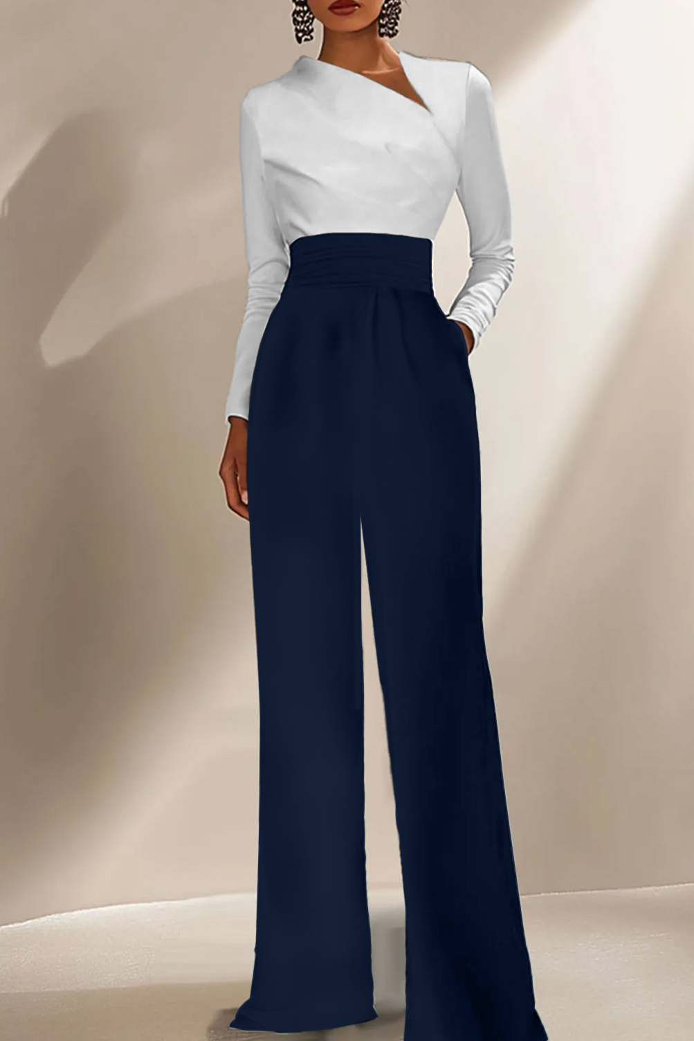 Work Business Casual Jumpsuit High-Waist Wide-Leg Evening Jumpsuit