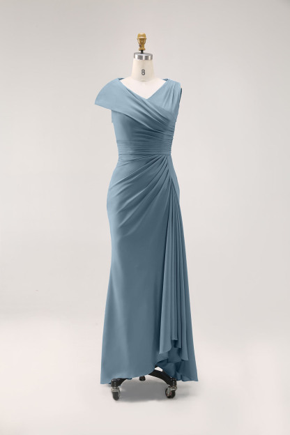 Wedding Guest Dresses Light Blue Pleated Maxi Mother of Bride Dresses
