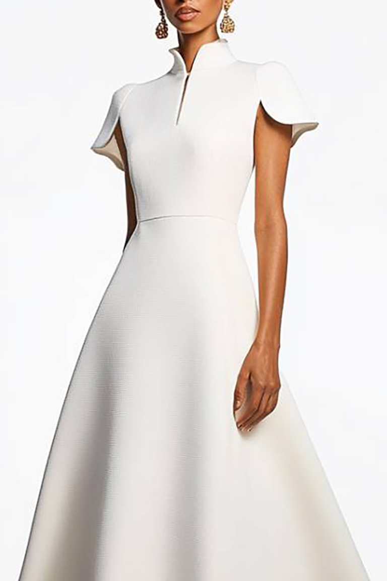 Formal Evening Dress White Stand Collar A-Line Maxi Dress
