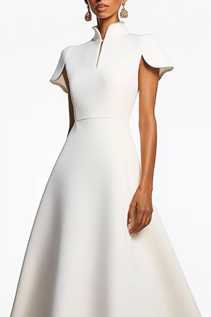 Formal Evening Dress White Stand Collar A-Line Maxi Dress
