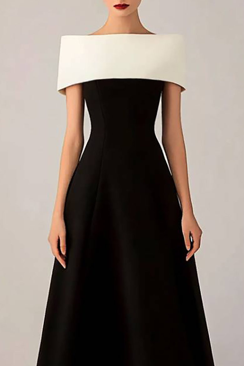 Evening Formal Colorblock Dress Black White Maxi Dress