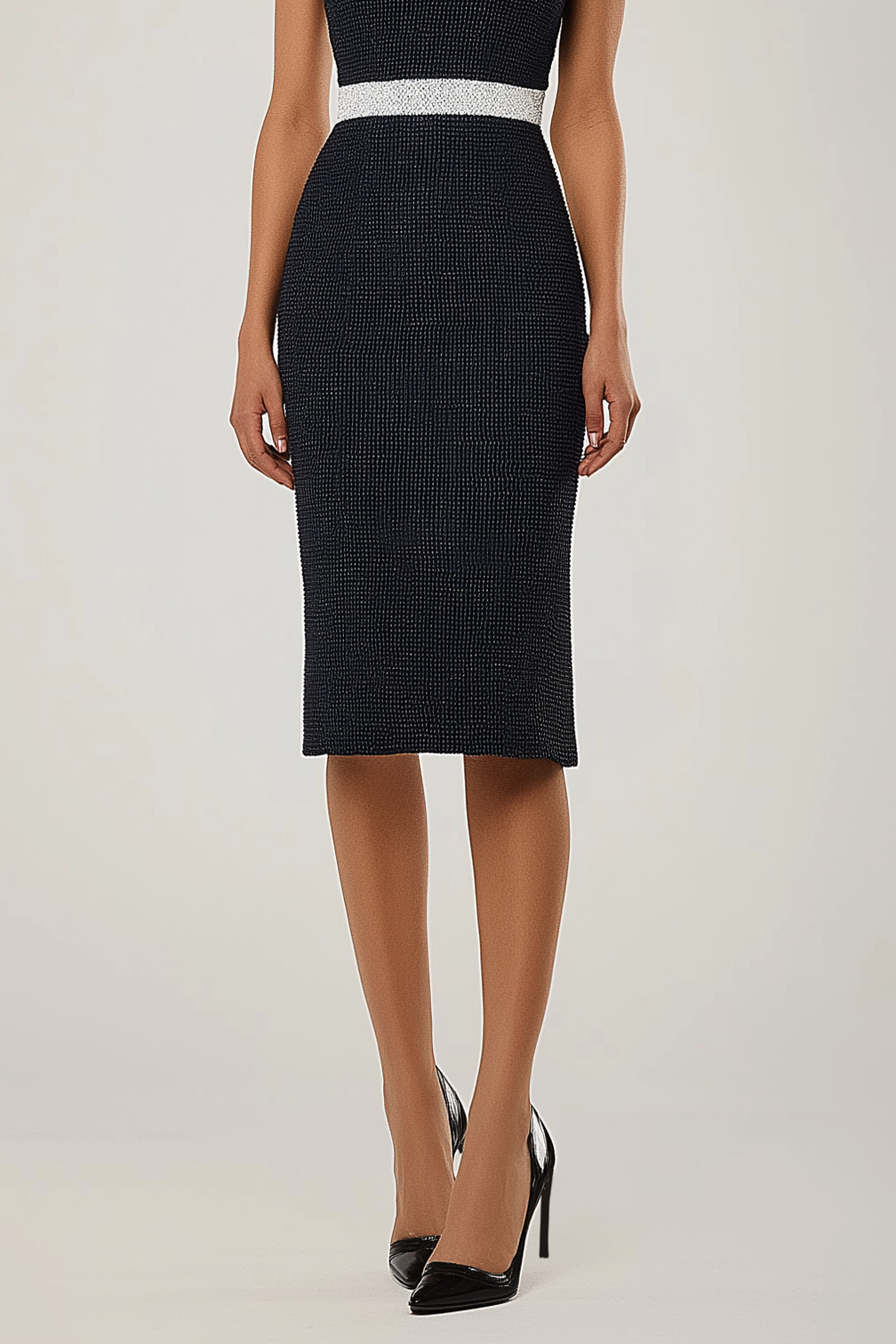 Cocktail Party Dress Black White Sleeveless Knee-Length Dress