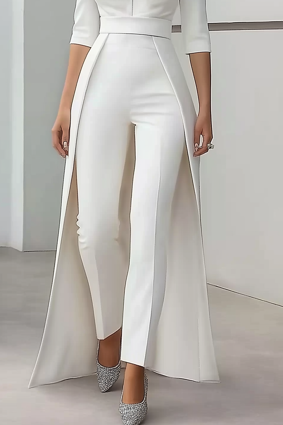 Semi-Formal Party Jumpsuit White V-Neck Half-Sleeve Cape Slim Jumpsuit