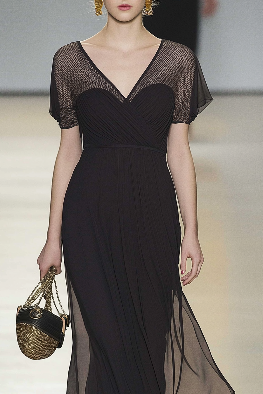 Semi-Formal Party Dress Black V-Neck Chiffon Maxi Dress