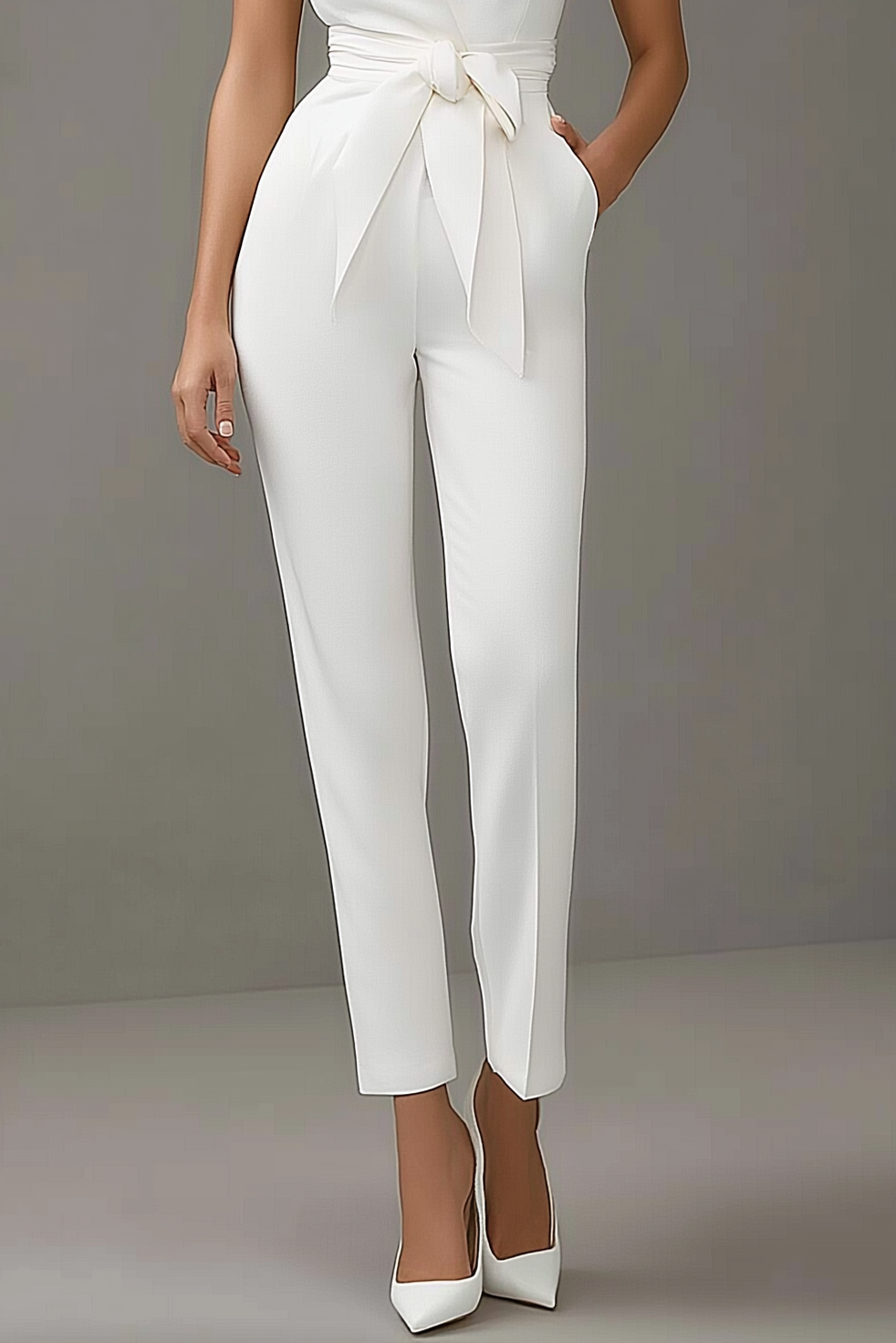Semi-Formal Party Jumpsuit White Deep V Sleeveless Skinny Jumpsuit