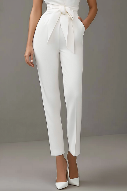 Semi-Formal Party Jumpsuit White Deep V Sleeveless Skinny Jumpsuit