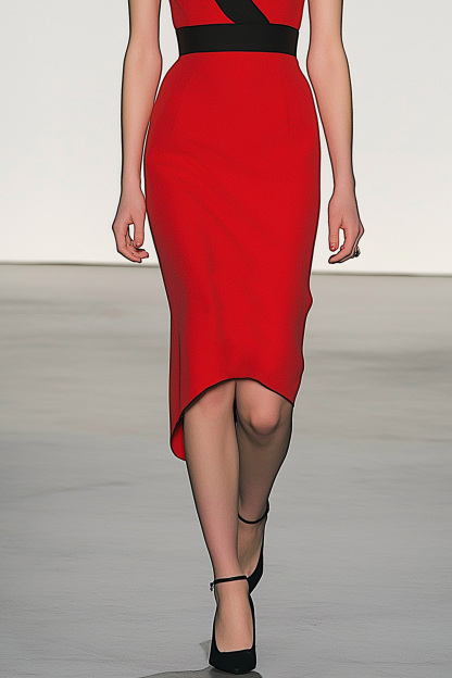Semi-Formal Party Dress Black Red V-Neck Sleeveless Fitted Midi Dress