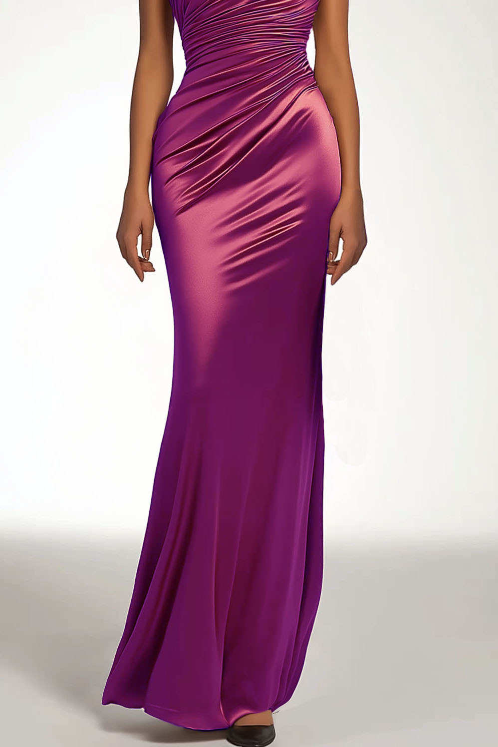 Formal Party Satin Dress Purple One-Shoulder Pleated Maxi Gown