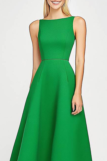 Evening Formal Dress Green Sleeveless Round Neck A-line Maxi Dress