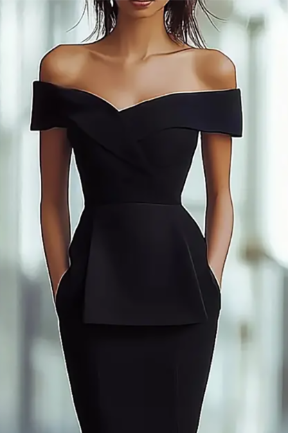 Cocktail Party Dress Black One-Shoulder Pocketed Mini Dress