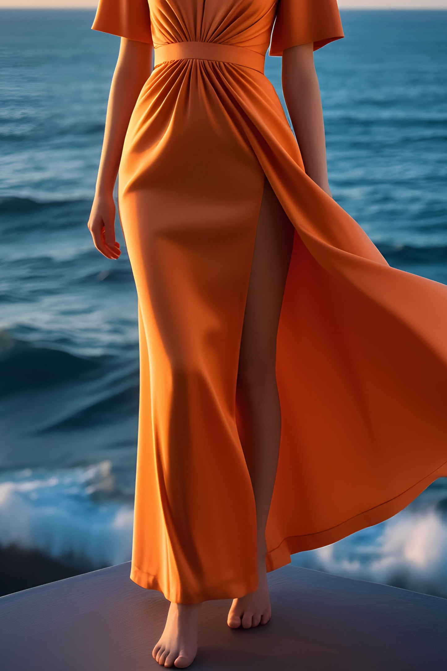 Evening Formal Dress Orange V-neck High Slit Maxi Dress