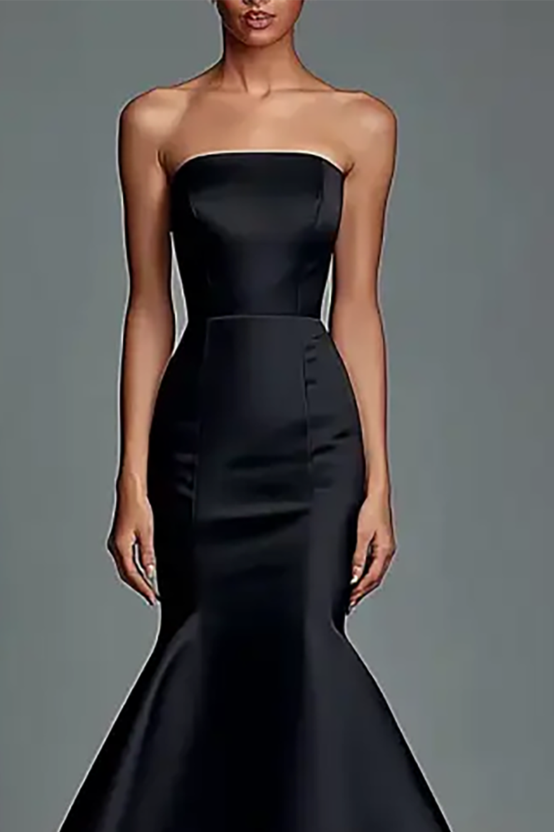 Cocktail Party Dress Black Strapless Mermaid Floor-Length Dress