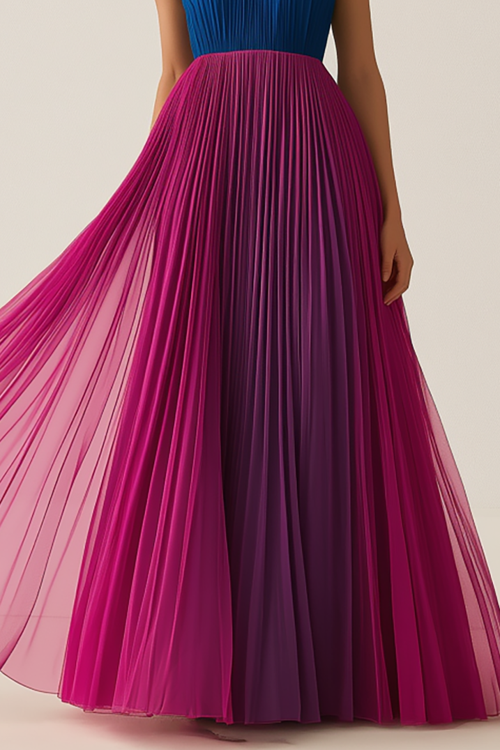 Formal Chiffon Dress Fuchsia Blue Sleeveless Pleated Floor-Length Gown