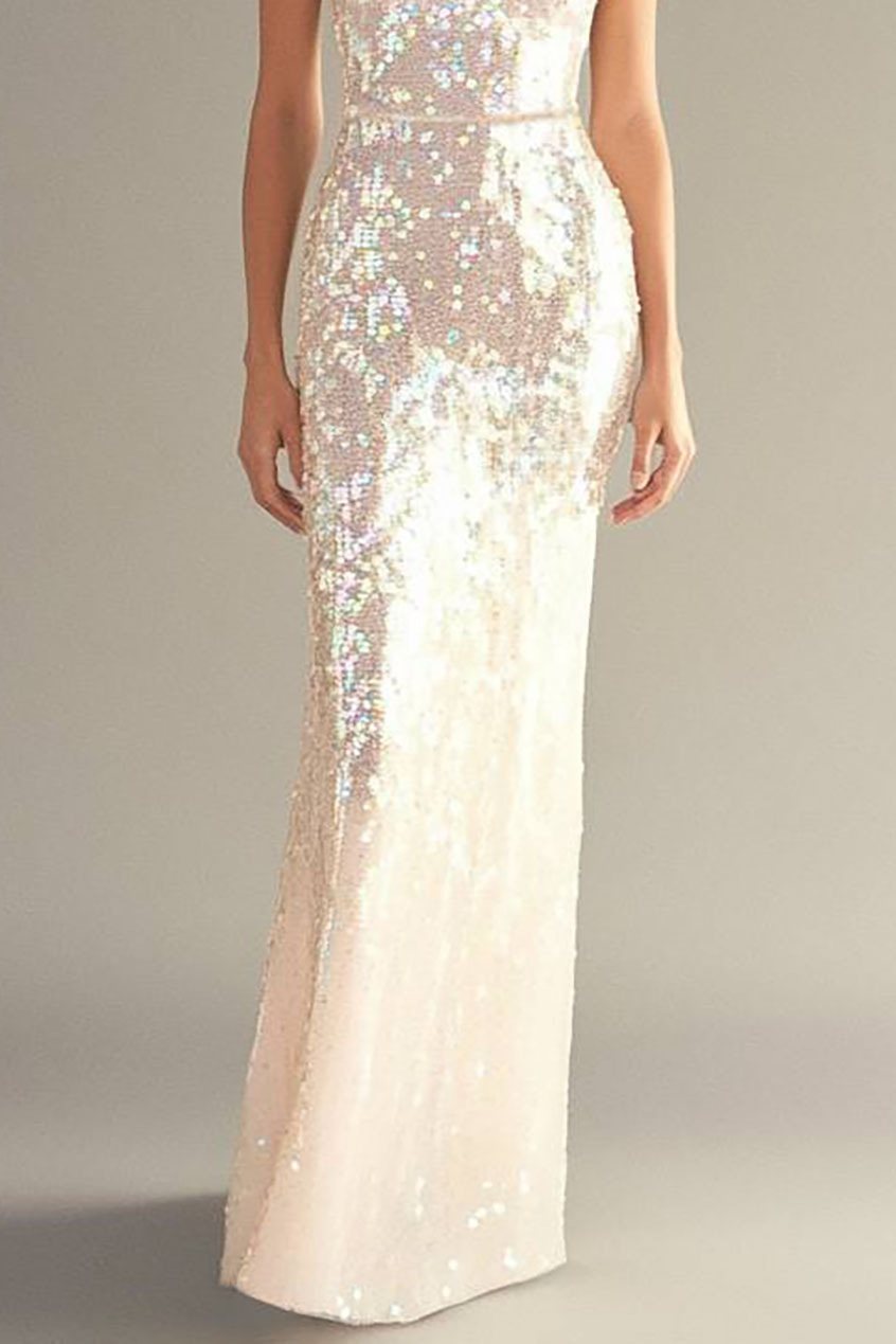 Formal Sequin Strapless Dress Light Pink Form-Fitting Floor-Length Gown