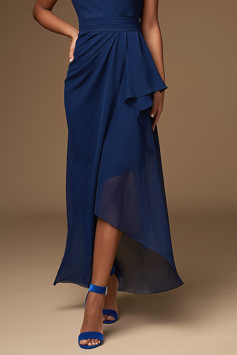 Daily Chiffon Dress Blue V-Neck Asymmetrical Maxi Dress