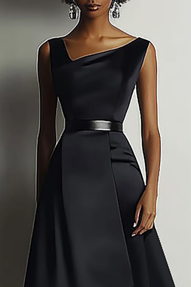 Semi-Formal Party Dress Black Sleeveless Front-Short Back-Long Maxi Dress