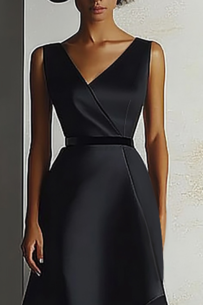 Semi-Formal Party Dress Black Asymmetric Neckline Sleeveless Maxi Dress