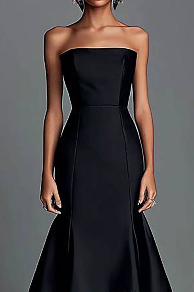 Formal Evening Dress Black Strapless Floor-Length Gown