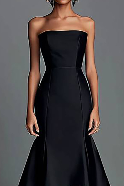 Formal Evening Dress Black Strapless Floor-Length Gown