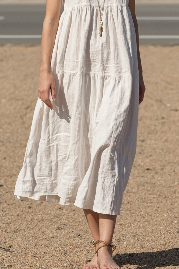 Vacation Dress White Spaghetti Strap Sleeveless Loose Midi Dress