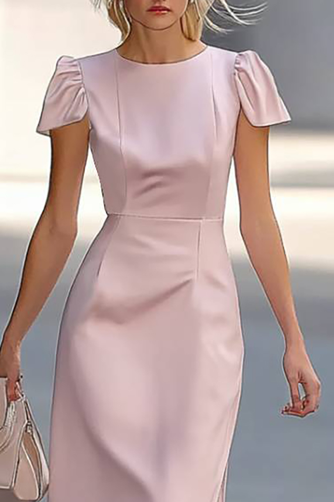 Wedding Guest Semi-Formal Dress Light Pink Round Neck Knee-Length Dress
