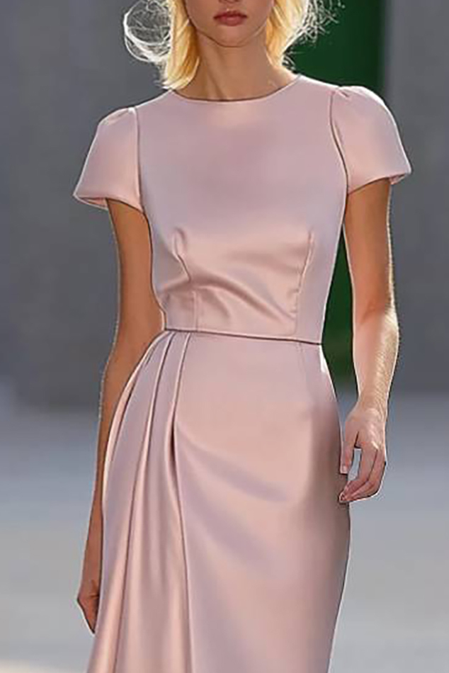 Wedding Guest Semi-Formal Dress Light Pink Satin Knee-Length Dress
