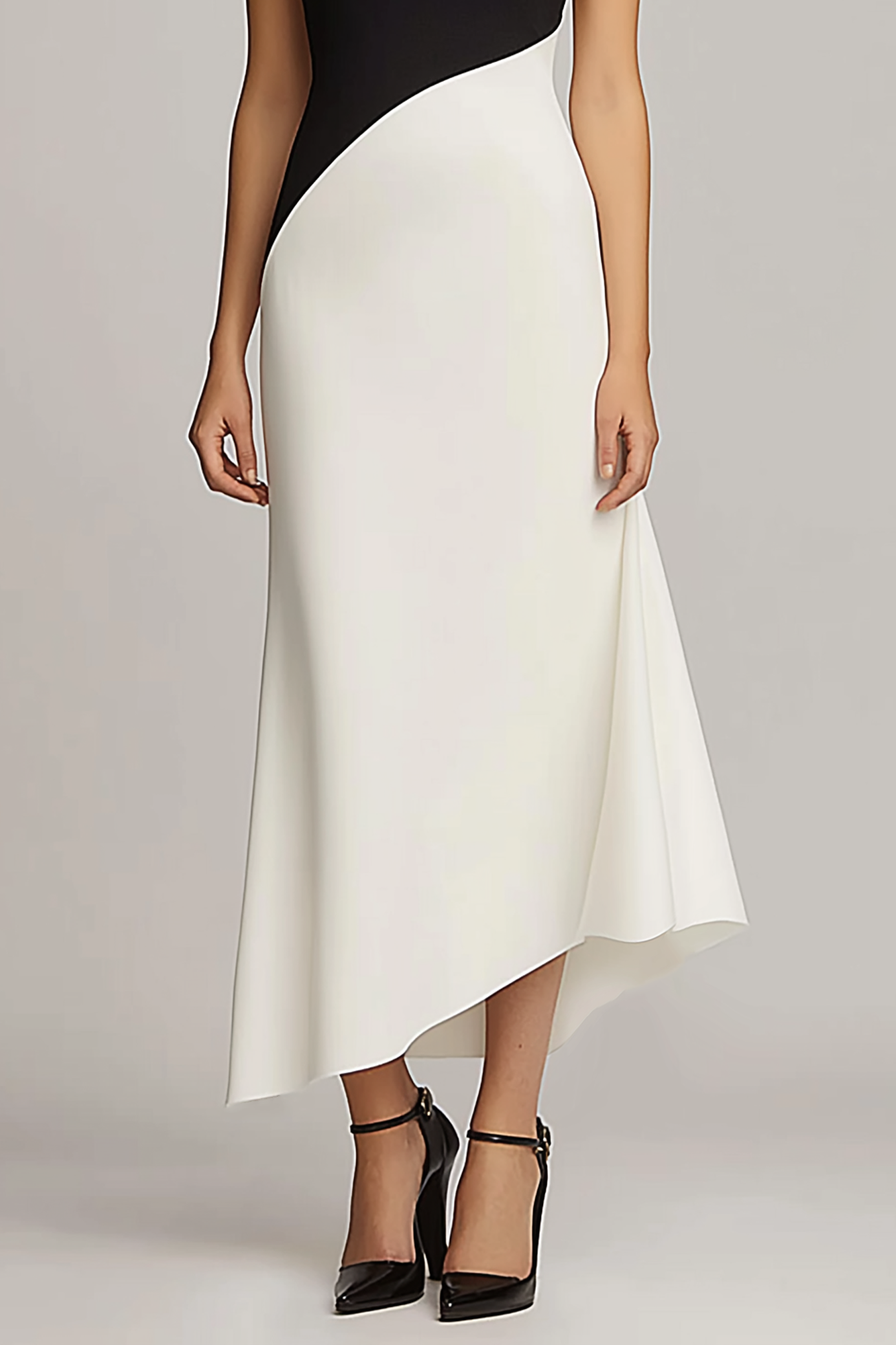 Semi-Formal Party Dress Black White Round Neck Sleeveless Maxi Dress