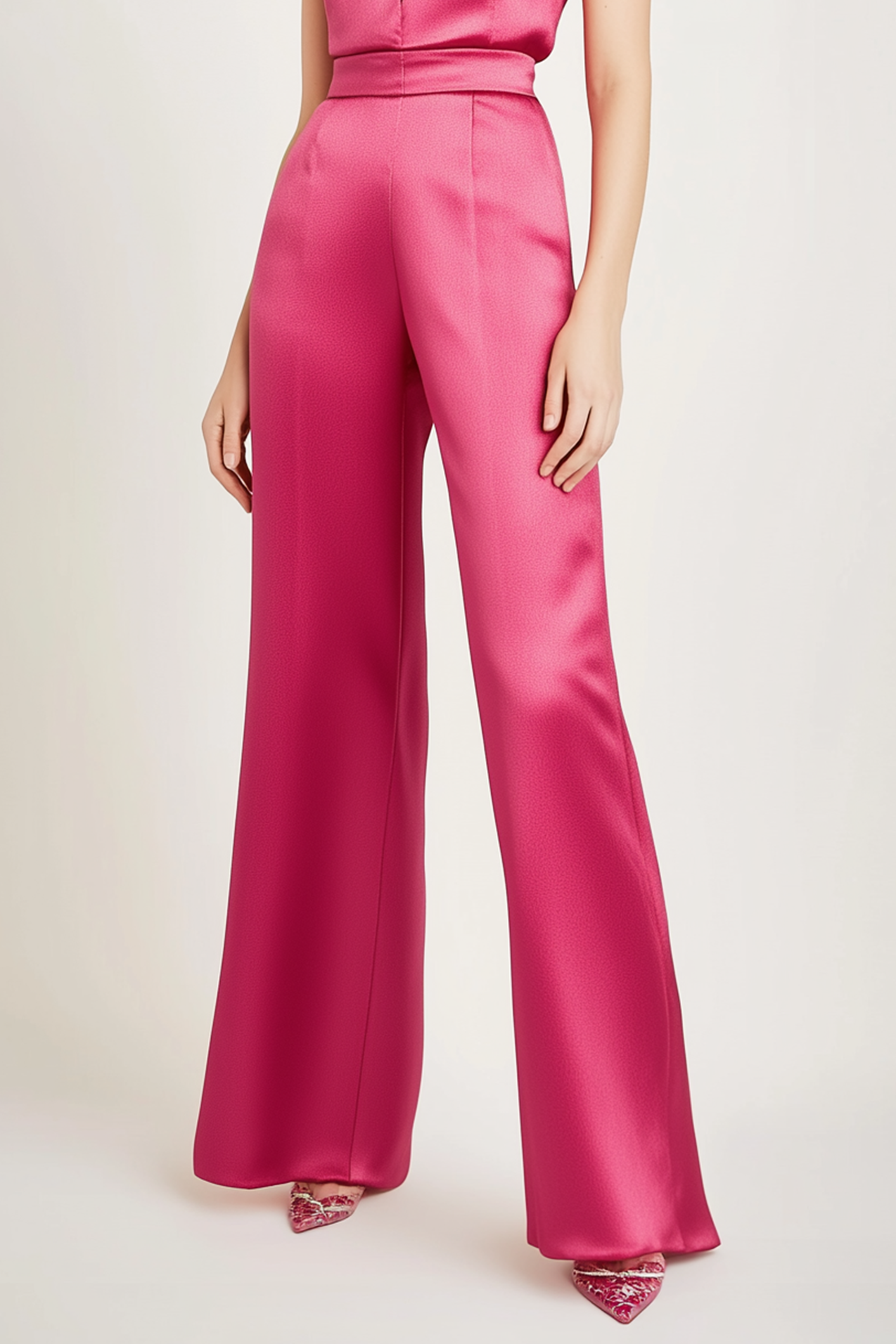 Party Satin Jumpsuit Rose Keyhole Straight-Leg Pants