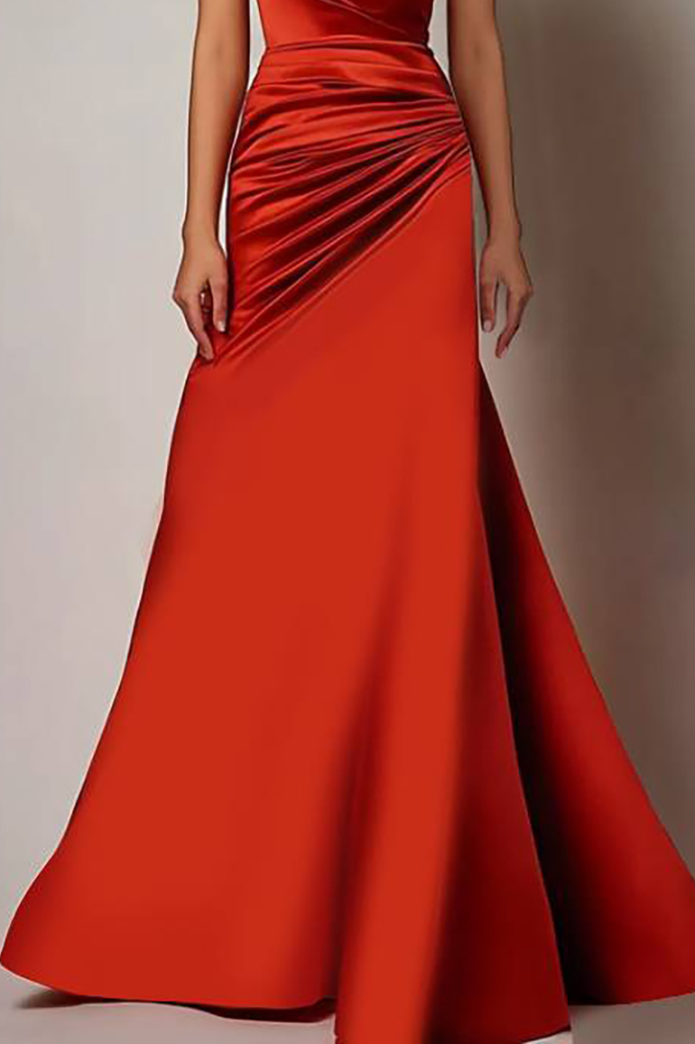 Formal Evening Dress One Shoulder Red Floor-Length Gown