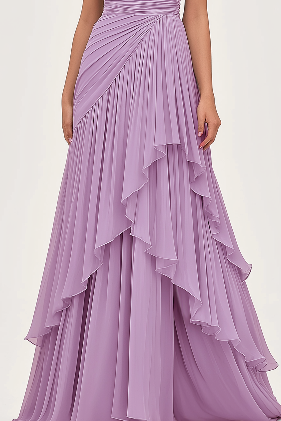 Evening Tiered Layer Dress Light Purple One Shoulder Floor-Length Dress