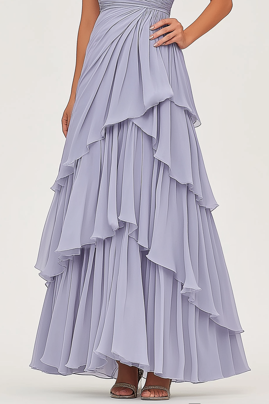 Evening Tiered Layer Dress Light Blue Spaghetti Strap Floor-Length Dress