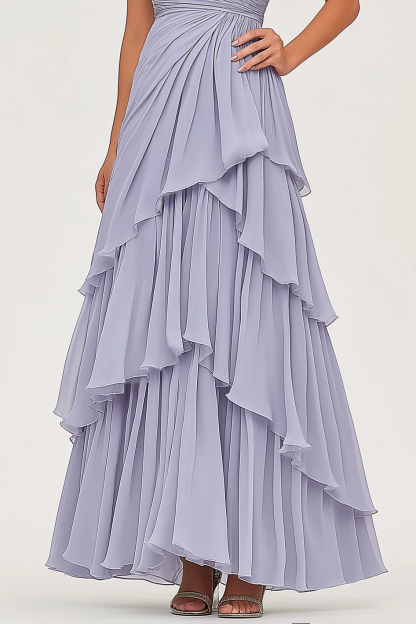 Evening Tiered Layer Dress Light Blue Spaghetti Strap Floor-Length Dress