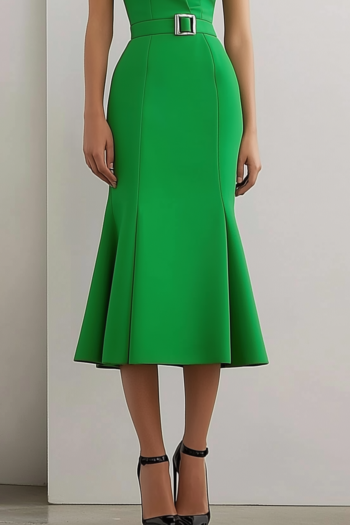 Party Semi-Formal Dress Green Cross Neck Mermaid Midi Dress