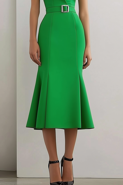 Party Semi-Formal Dress Green Cross Neck Mermaid Midi Dress