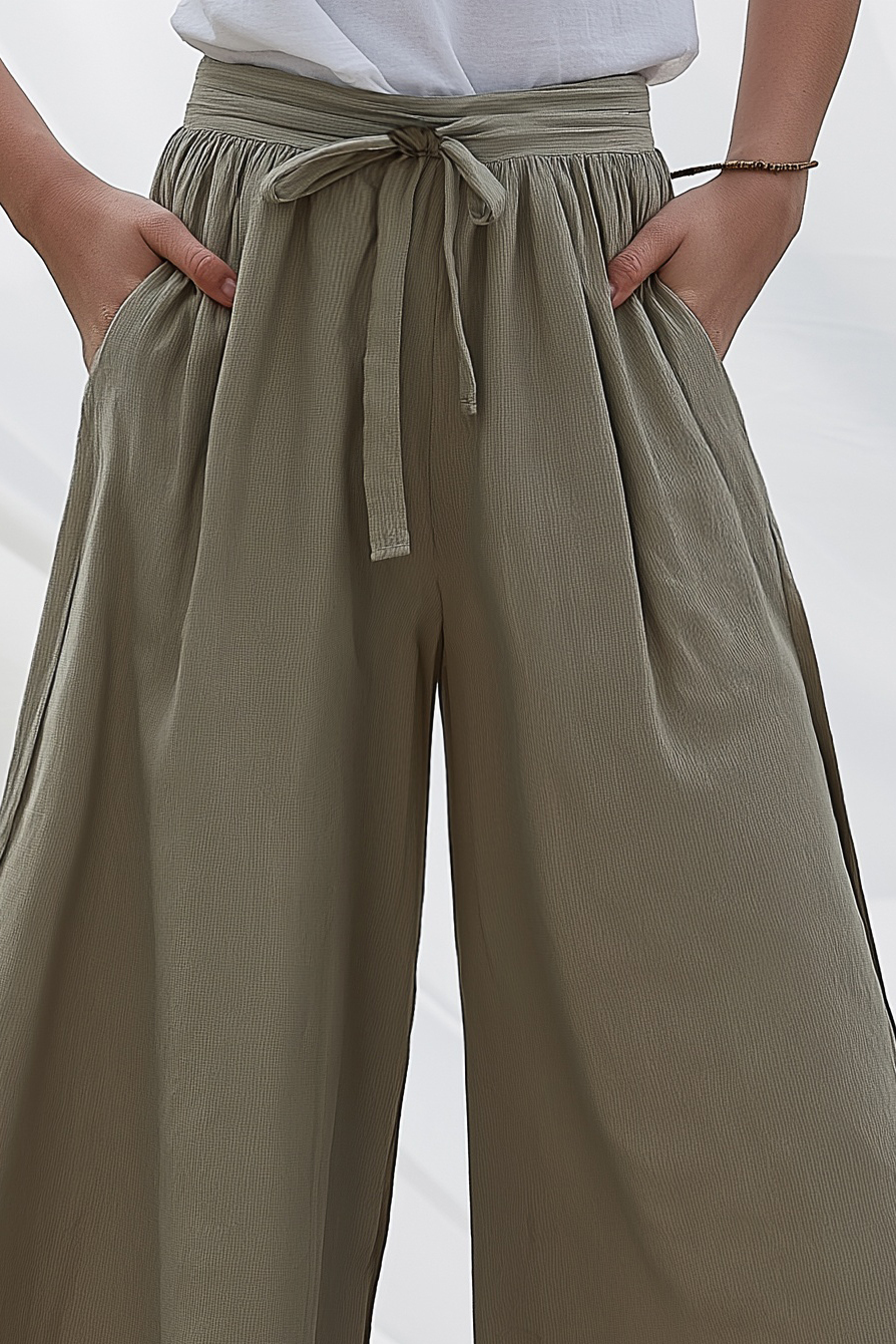 Casual Daily Pants Khaki Loose with Pockets Long Pants