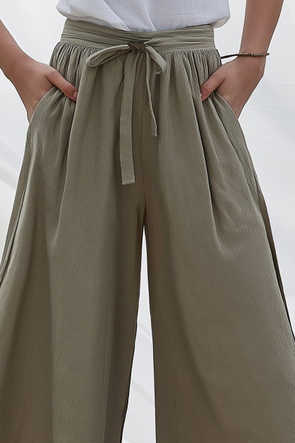 Casual Daily Pants Khaki Loose with Pockets Long Pants