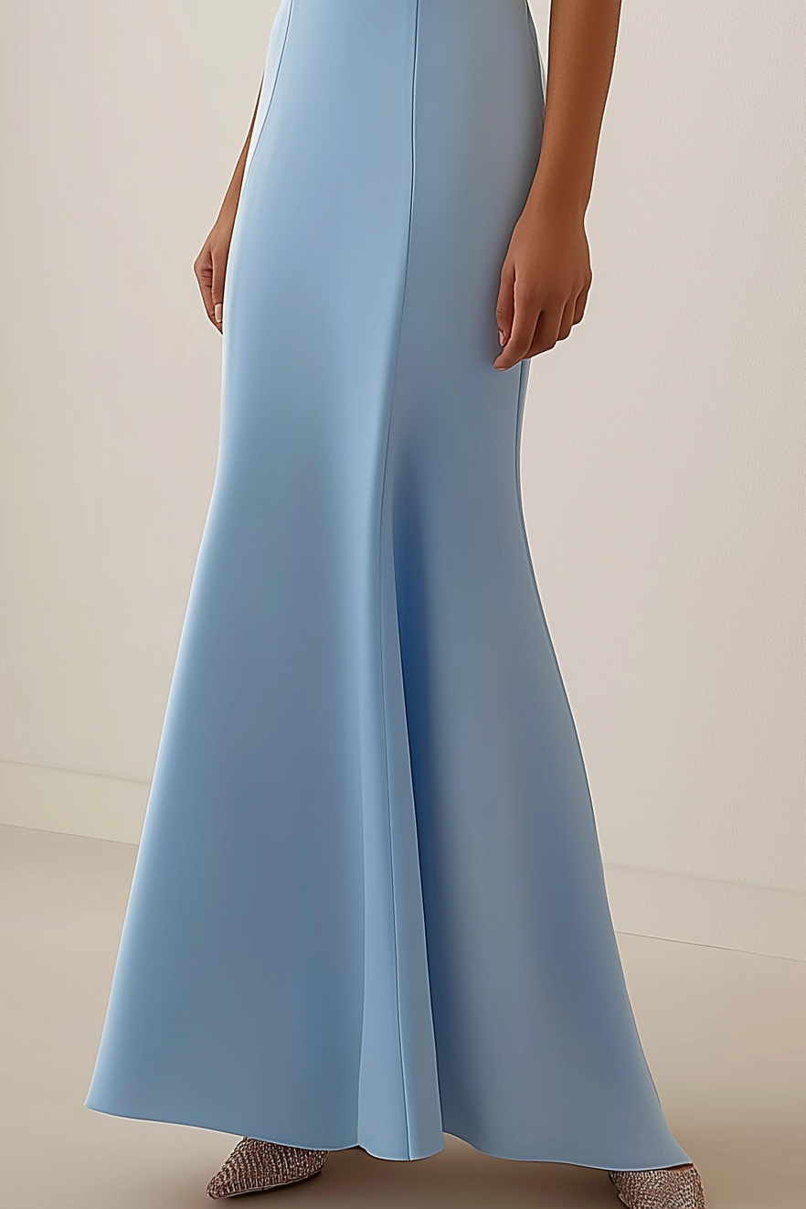 Wedding Guest Party Dress Light Blue One Shoulder Rhinestone Mermaid Maxi Dress