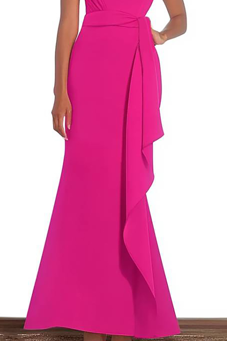 Evening Formal Dress Fuchsia Strapless Draped Maxi Gown
