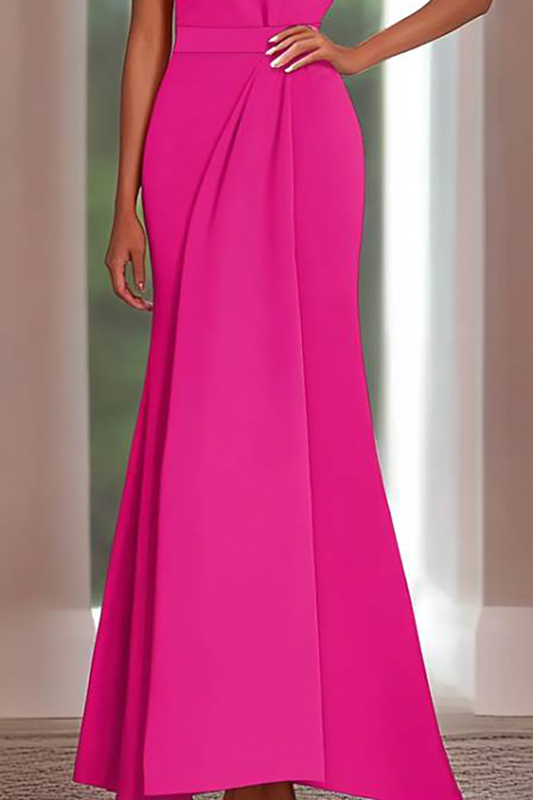 Evening Formal Dress Fuchsia Halter Maxi Gown
