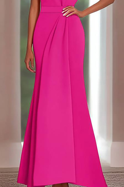 Evening Formal Dress Fuchsia Halter Maxi Gown