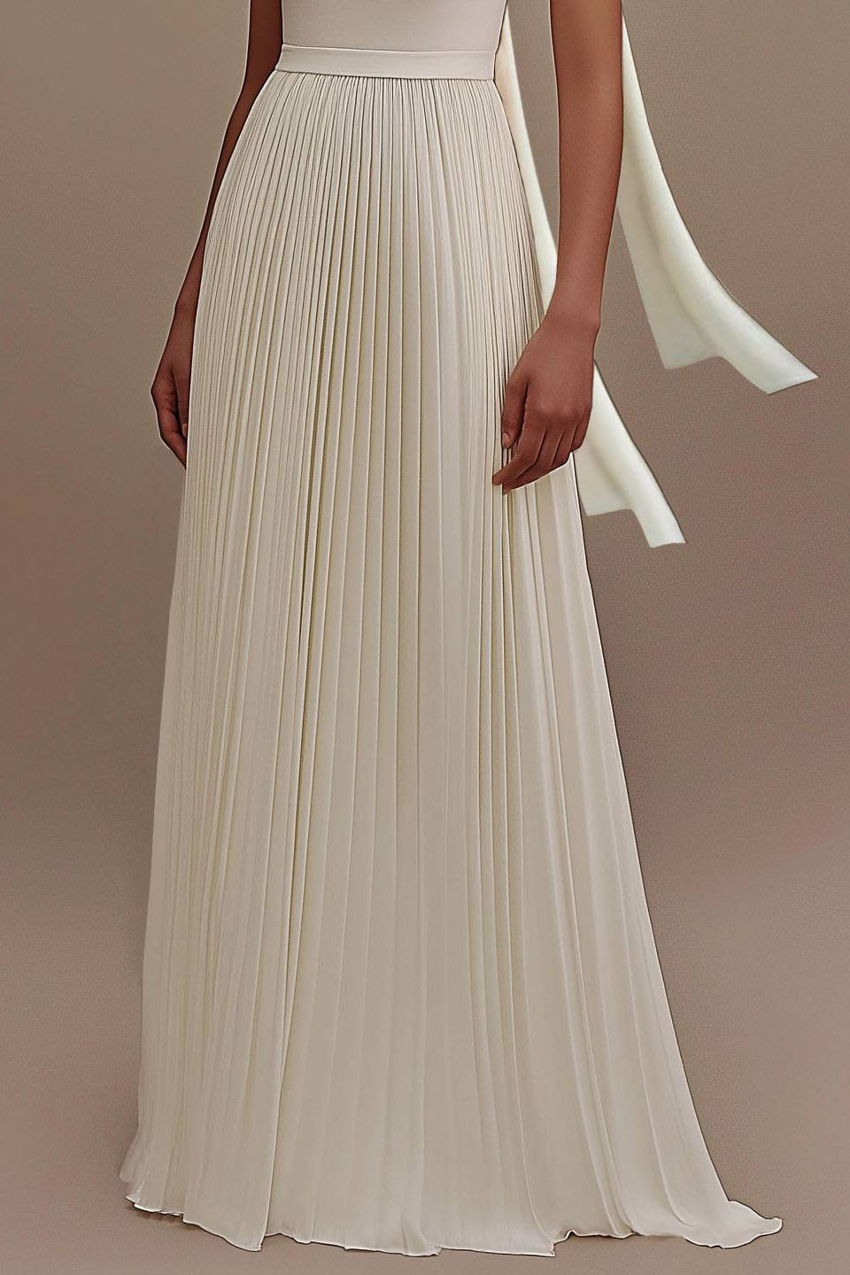 Formal Evening Dress White Halter with Flowing Pleated Floor-Length Gown